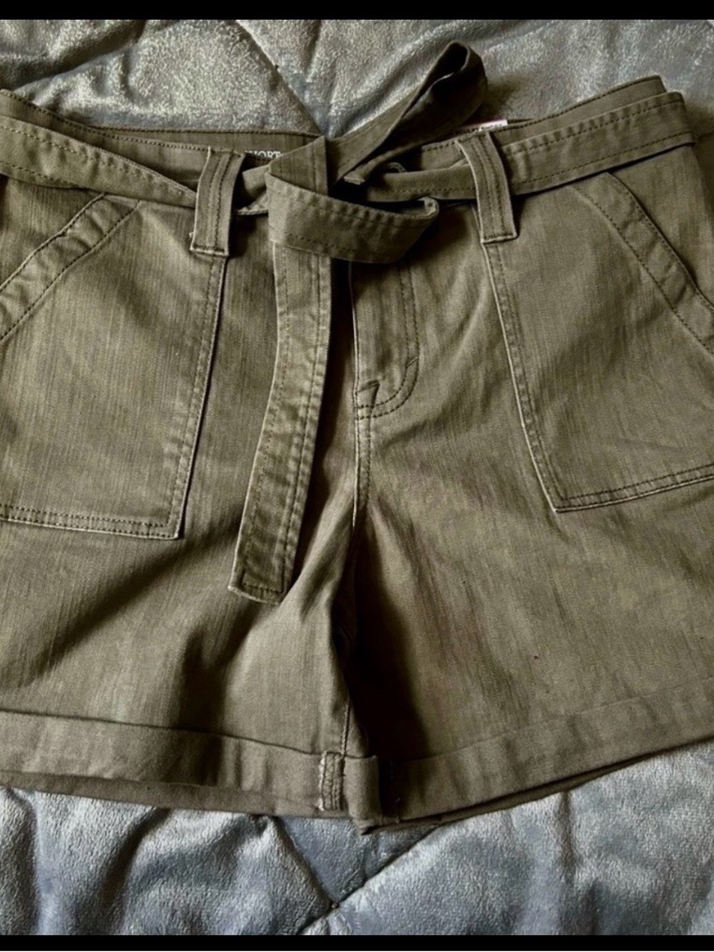 Utility Belted Women’s Shorts in Olive Green